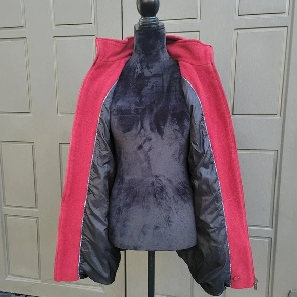 Calvin Klein Women's Jacket Wool Cashmere blend Coat Dark Red Zip Hooded Lined M - Picture 8 of 13